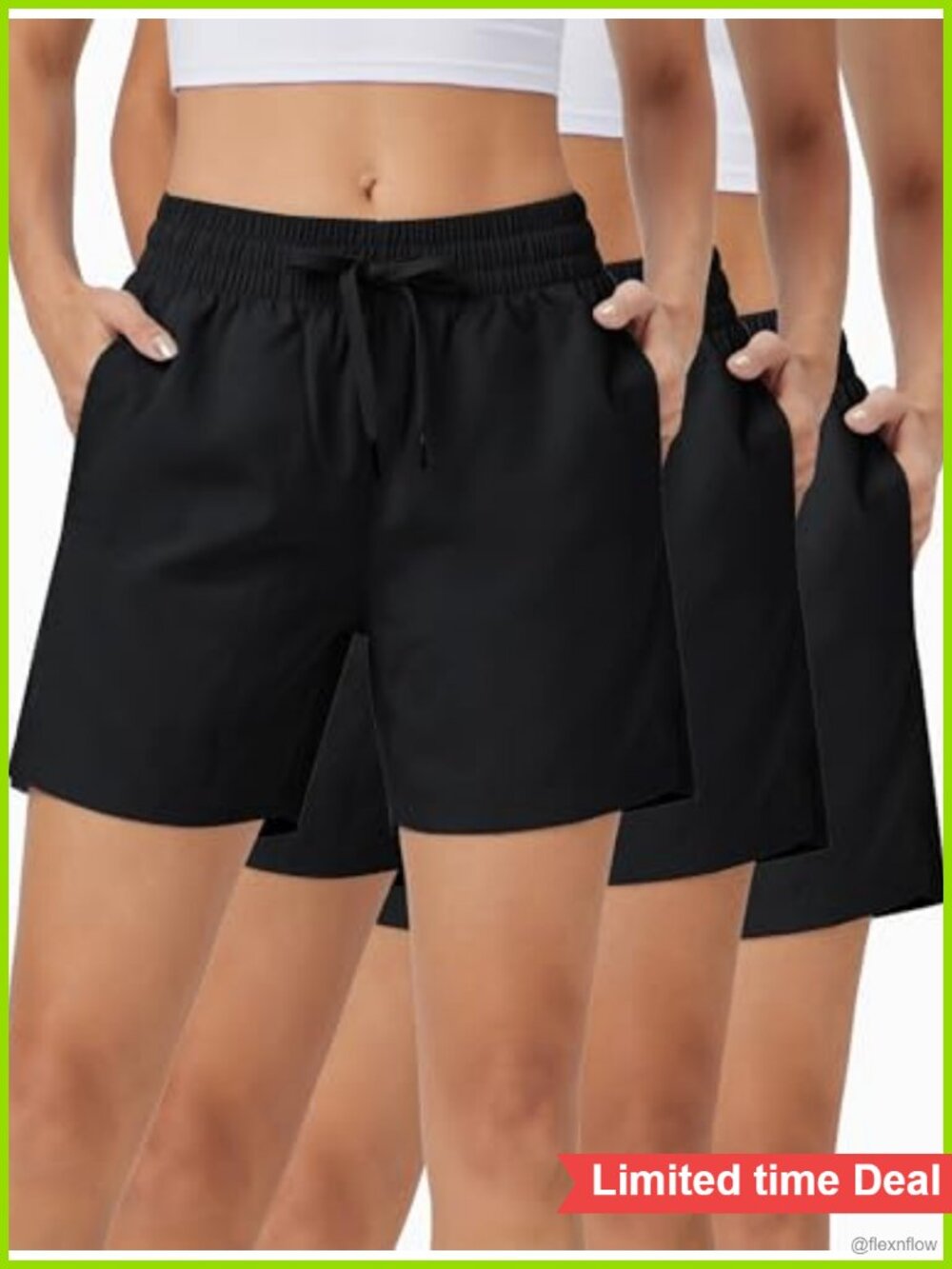 Pack of 3 Women's Athletic Shorts with Pockets, Quick Dry, High Rise, 5" Inseam